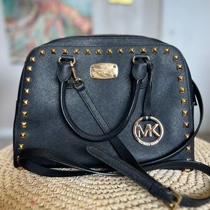 Michael Kors black and gold studded medium leather tote